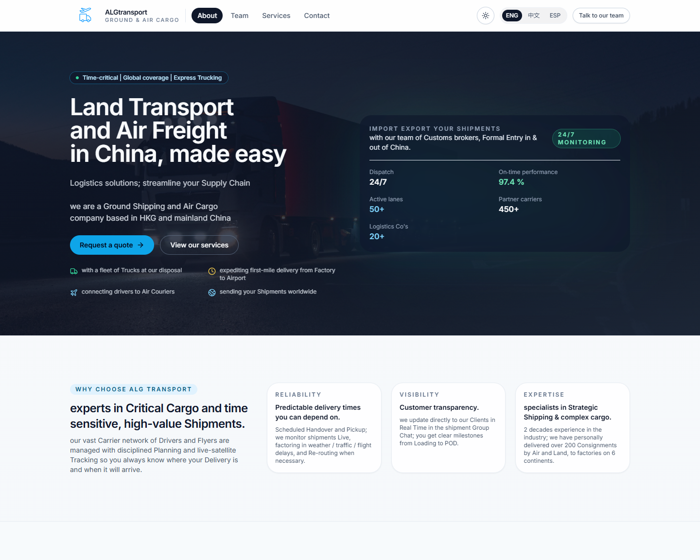 ALGtransport live website interface